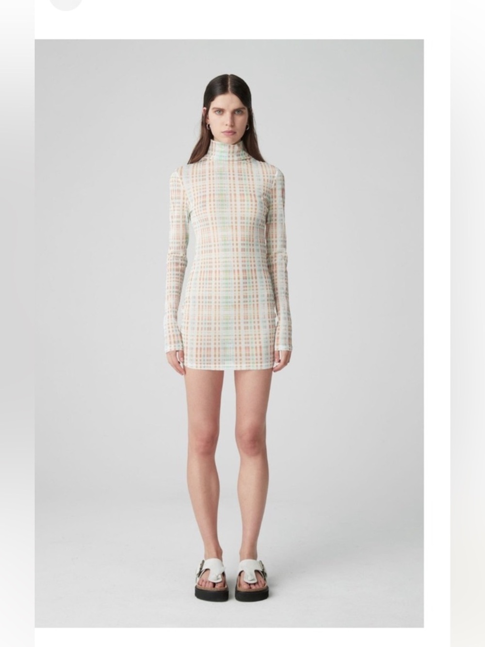 NWT Atoir Lara Worthington 006 Dress Green Check Mesh Turtleneck Mini Dress